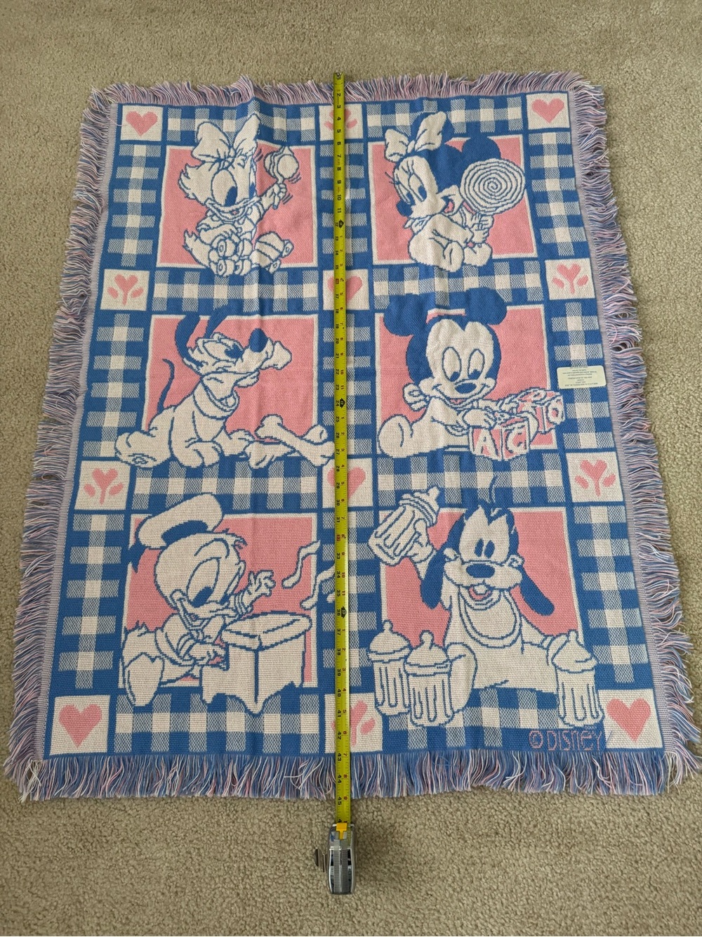 Vintage 1994 Avon Disney Baby Characters Woven Throw Blanket Pink Blue Fringe - Picture 6 of 7